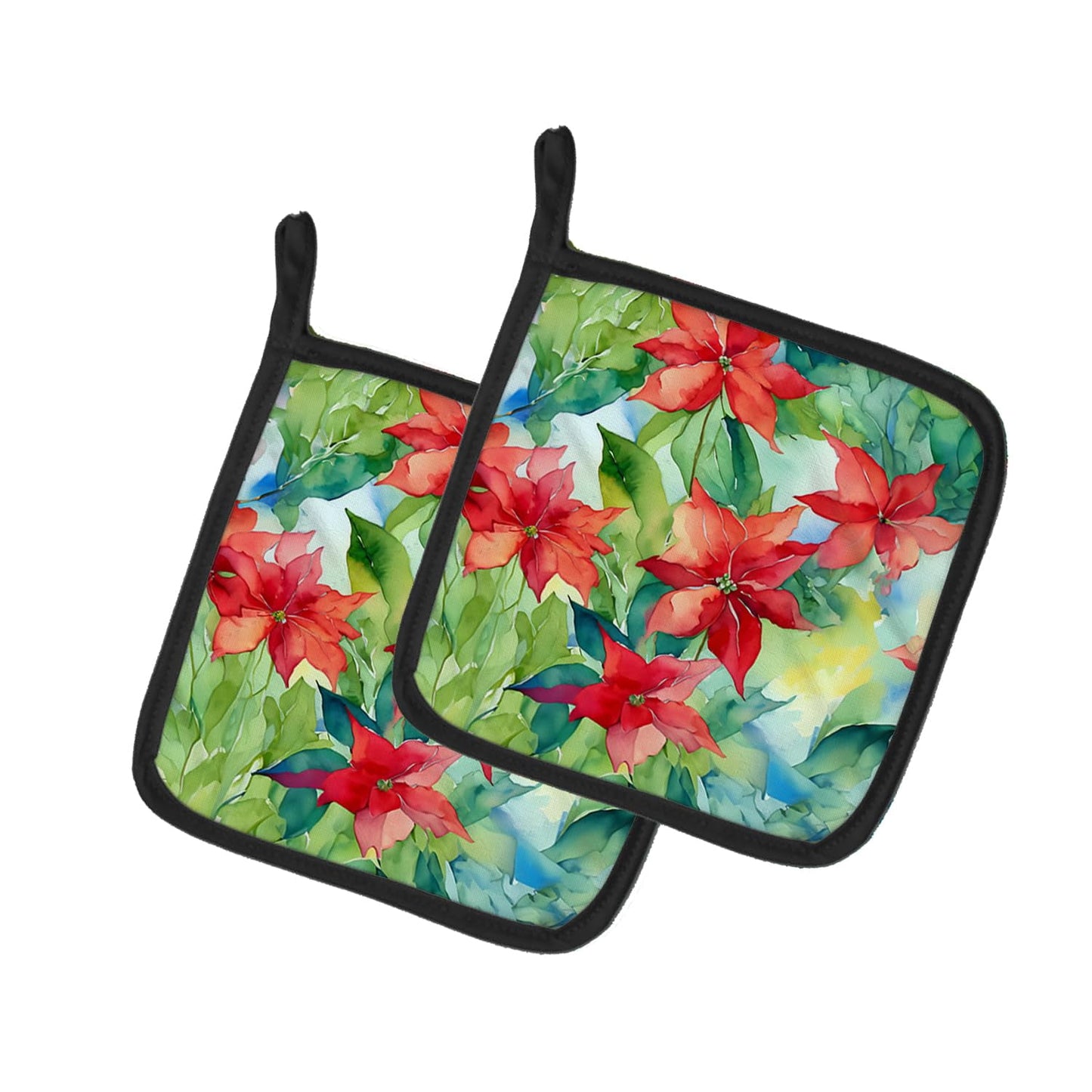 Carolines Treasures 7.5 x 7.5 in. Poinsettias in Watercolor Pot Holders - Set of 2