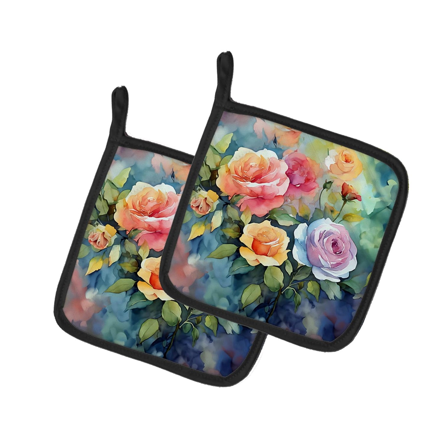 Carolines Treasures 7.5 x 7.5 in. Roses in Watercolor Pot Holders - Set of 2