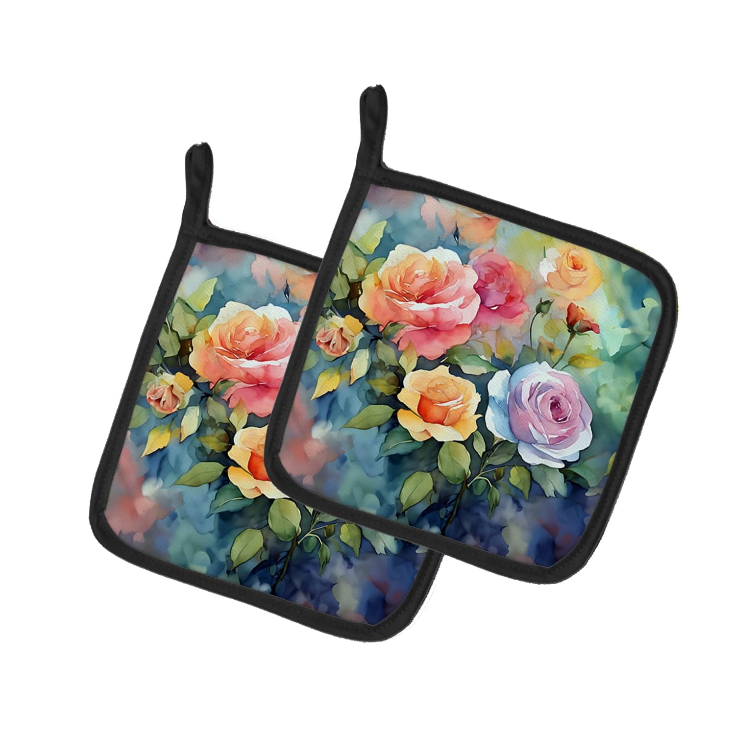 Carolines Treasures 7.5 x 7.5 in. Roses in Watercolor Pot Holders - Set of 2
