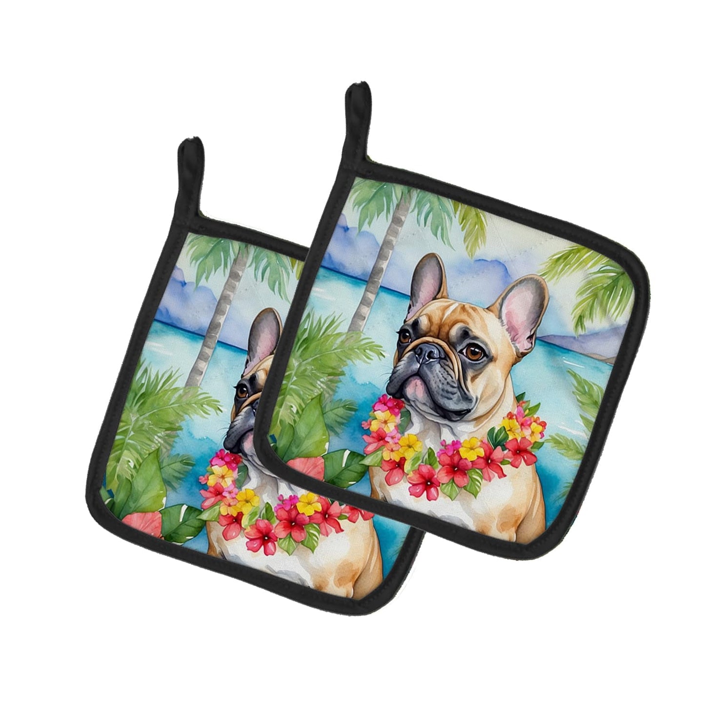 Carolines Treasures 7.5 x 7.5 in. Unisex French Bulldog Luau Pair of Pot Holder