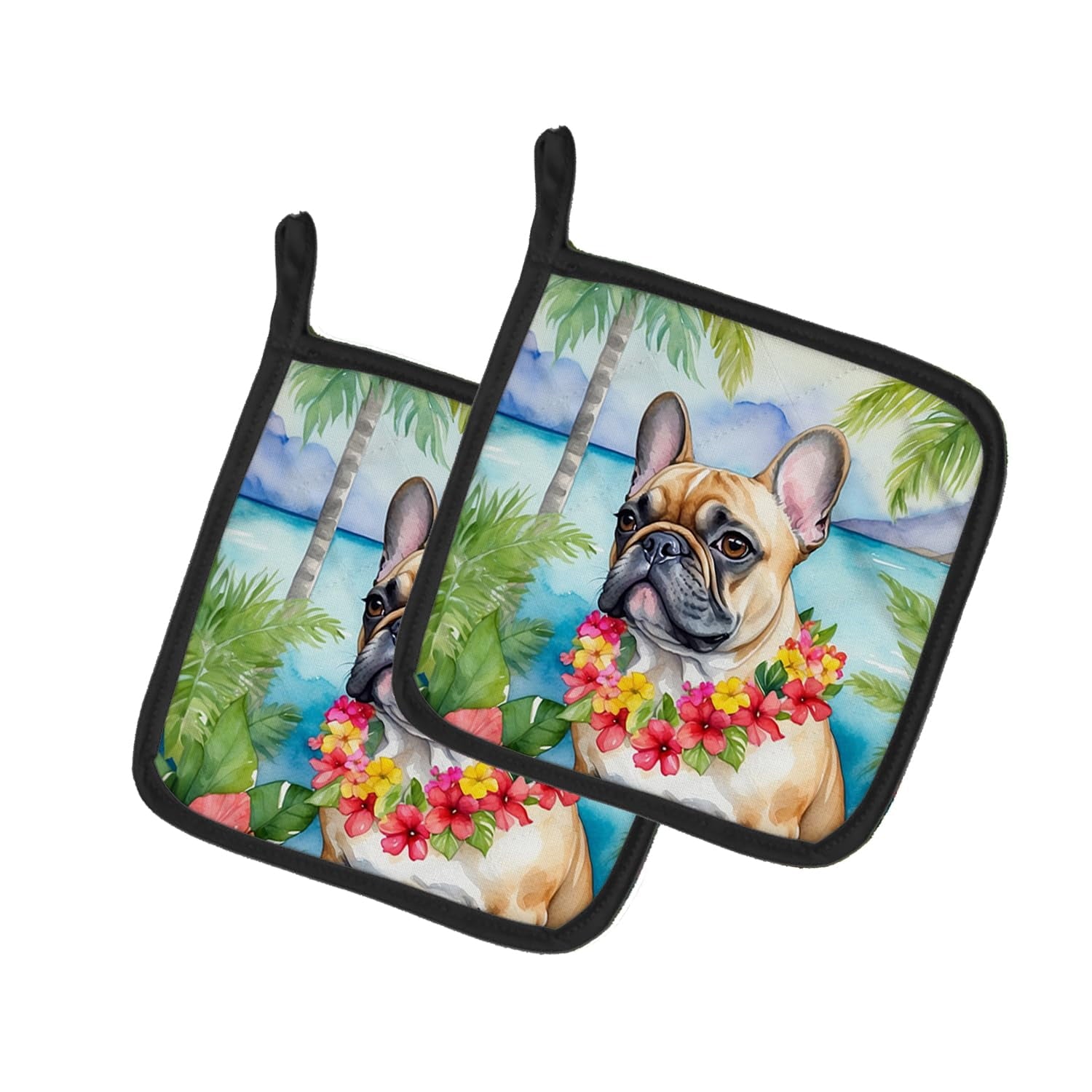 Carolines Treasures 7.5 x 7.5 in. Unisex French Bulldog Luau Pair of Pot Holder