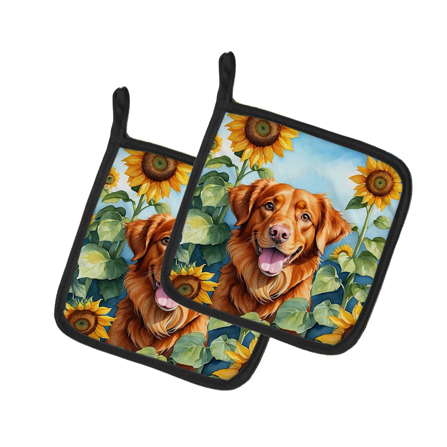 Carolines Treasures 7.5 x 7.5 in. Unisex Nova Scotia Duck Toller in Sunflowers Pair of Pot Holder