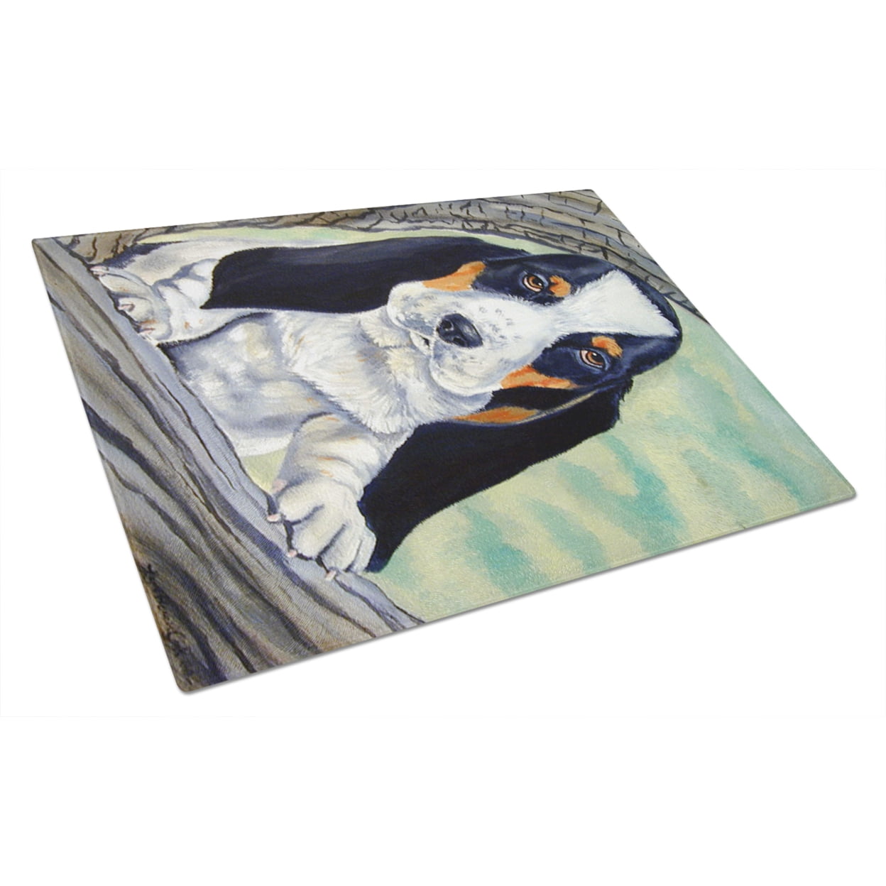 Carolines Treasures 7002LCB Basset Hound at the tree Glass Cutting Board Large, 12H x 16W, multicolor
