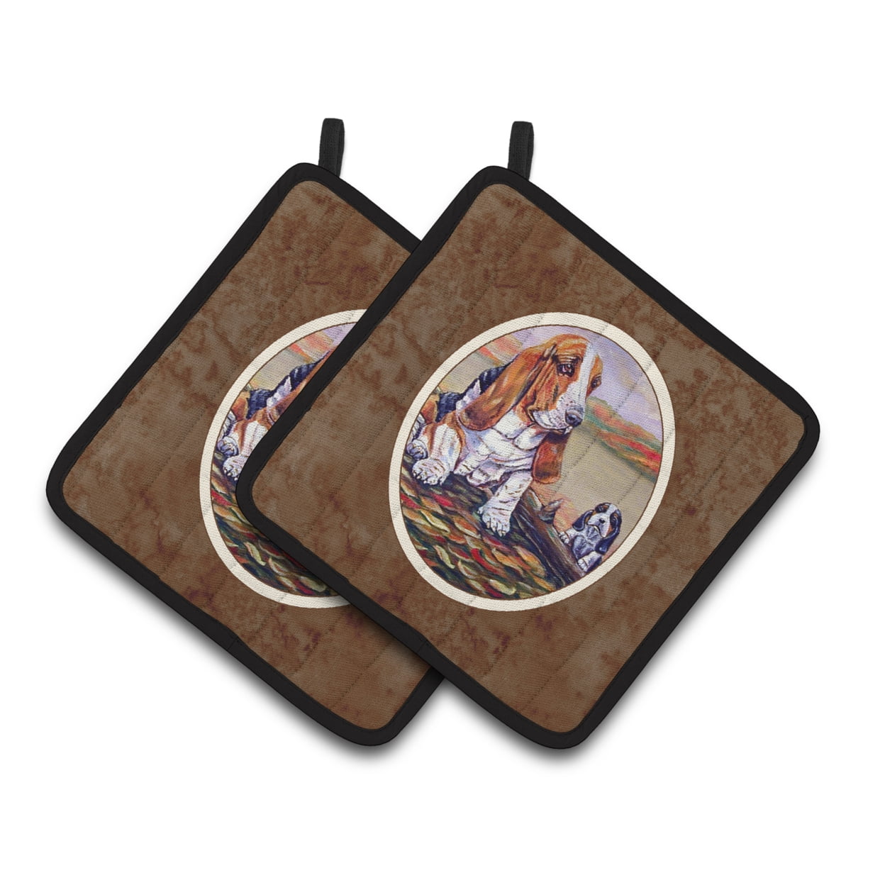 Carolines Treasures 7004PTHD Basset Hound Pair of Pot Holders  7.5HX7.5W multicolor