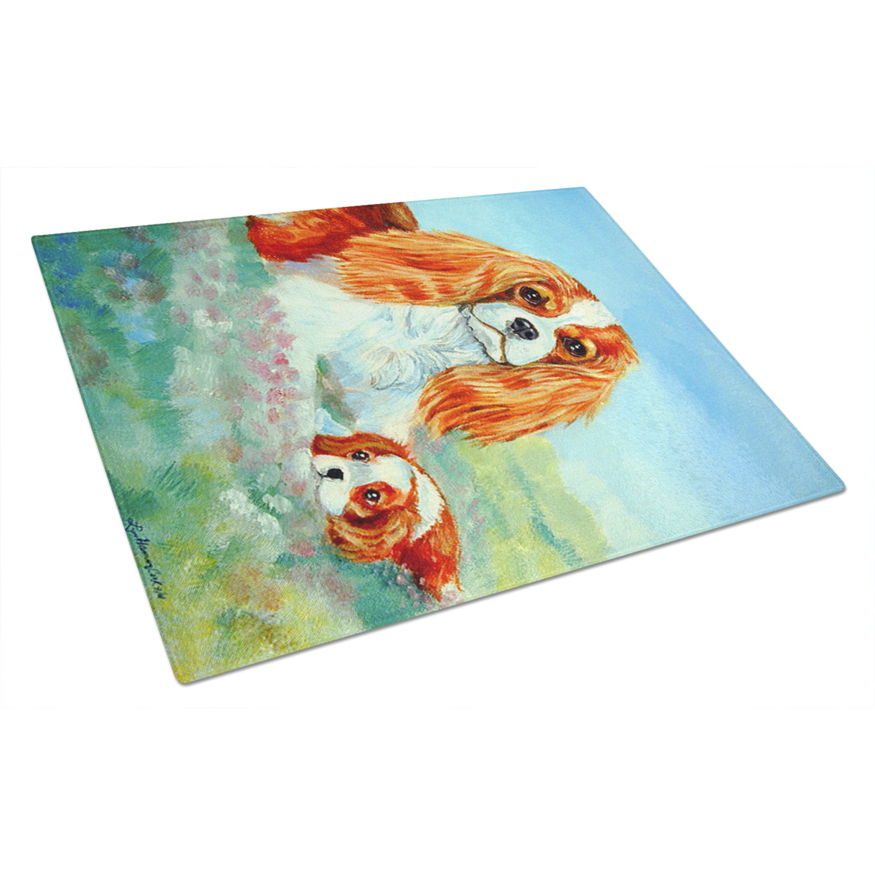 Carolines Treasures 7019LCB Cavalier Spaniel Mommas Love Glass Cutting Board Large, 12H x 16W, multicolor