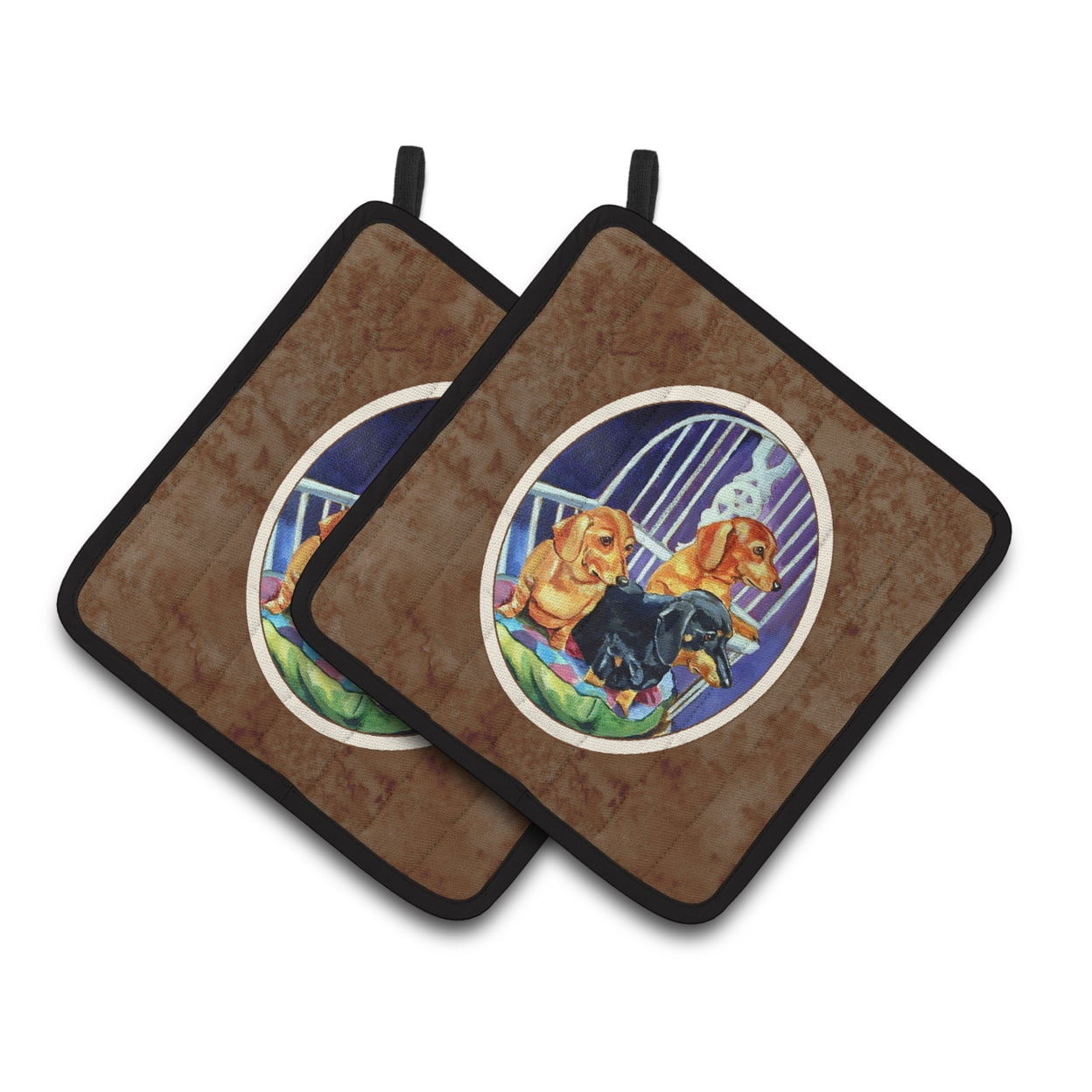 Carolines Treasures 7025PTHD Dachshund Two Red and a Black and Tan Pair of Pot Holders , 7.5HX7.5W, multicolor