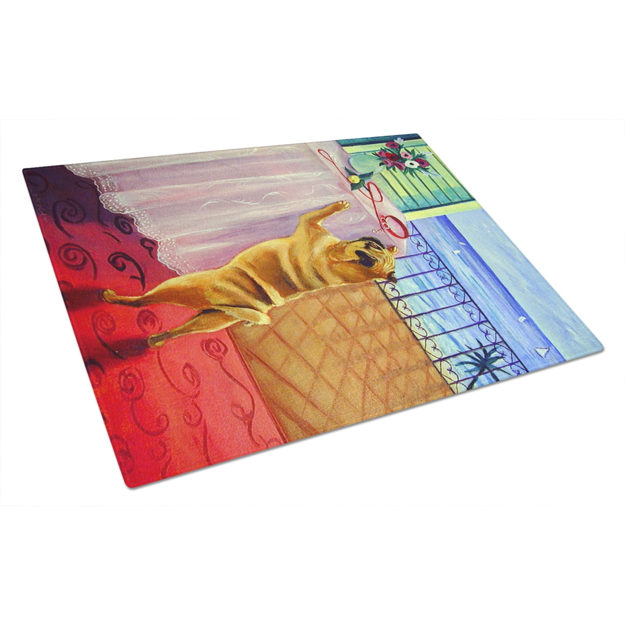 Carolines Treasures 7027LCB Helping Himself Pug Glass Cutting Board Large, 12H x 16W, multicolor