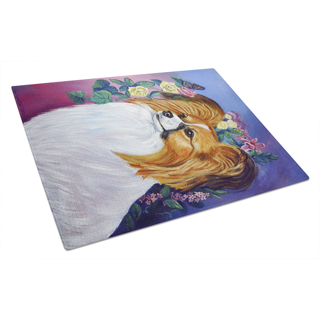 Carolines Treasures 7041LCB Papillon Glass Cutting Board Large, 12H x 16W, multicolor
