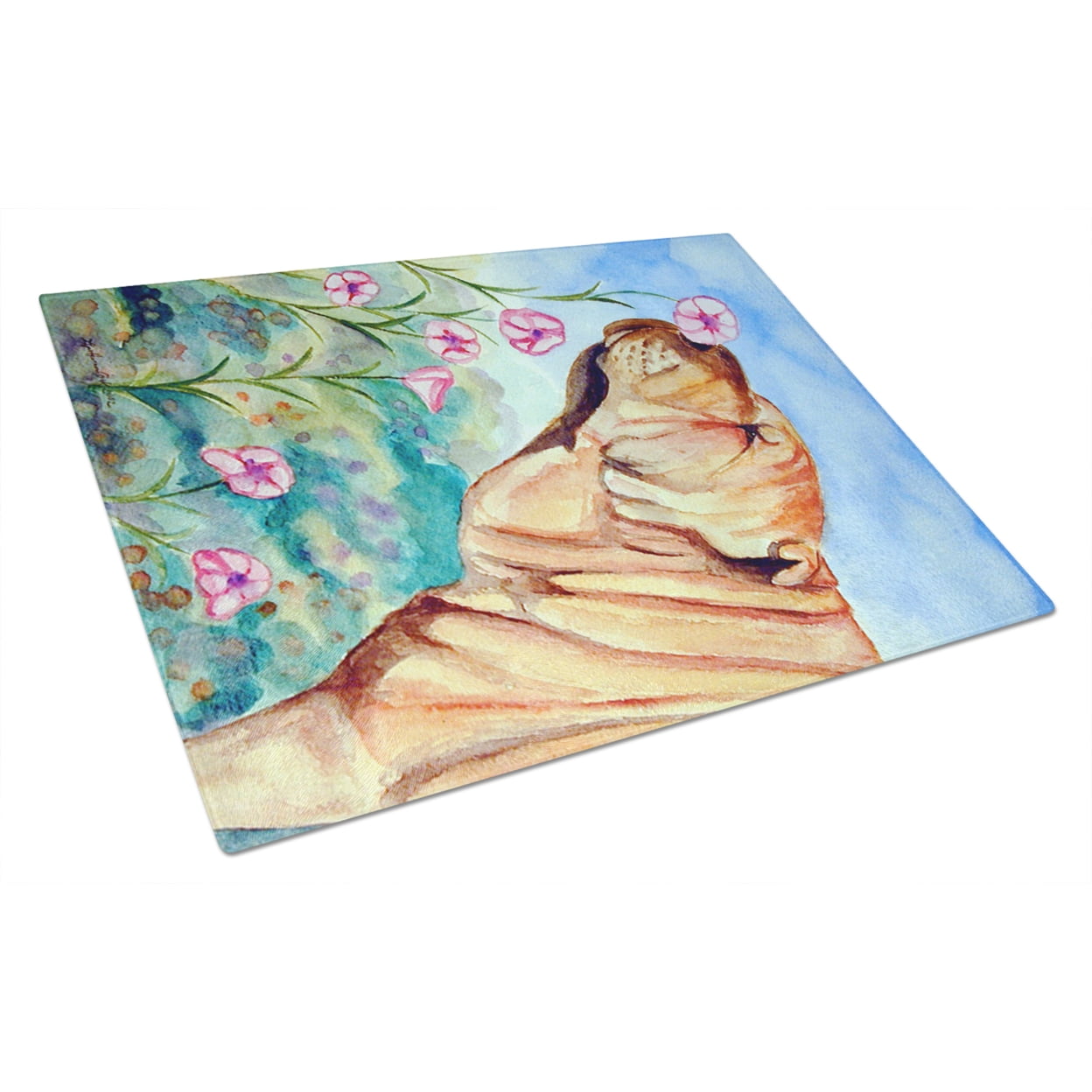 Carolines Treasures 7105LCB Shar Pei Smell the flowers Glass Cutting Board Large, 12H x 16W, multicolor