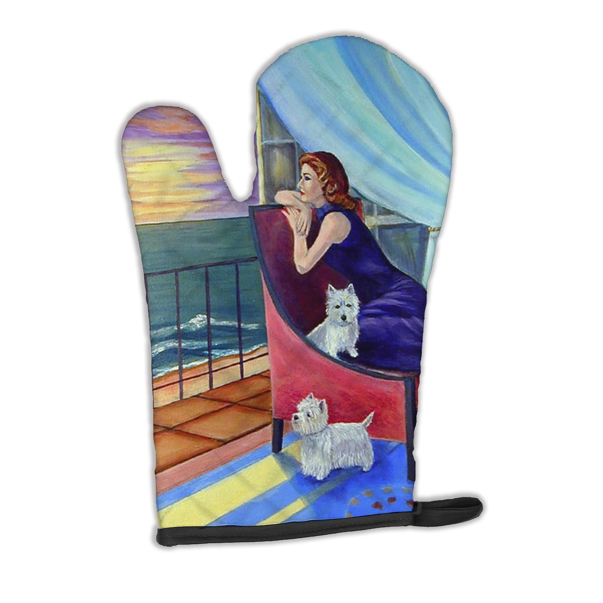 Lady with her Westie Oven Mitt