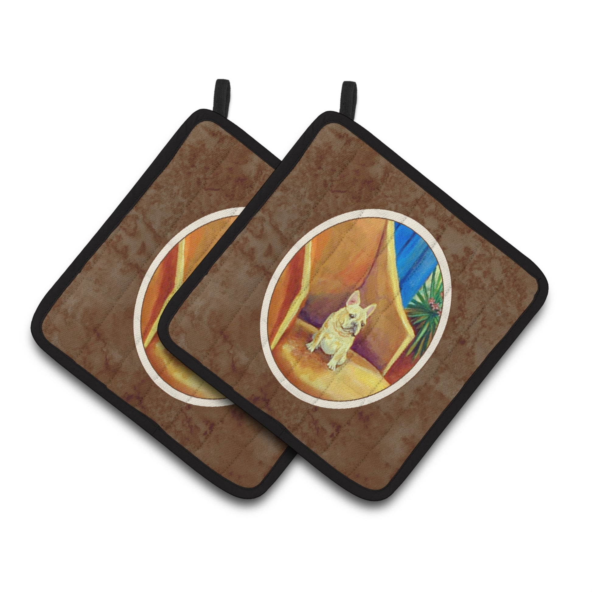 Carolines Treasures 7189PTHD French Bulldog Couch Sitting Pair of Pot Holders 7.5HX7.5W multicolor