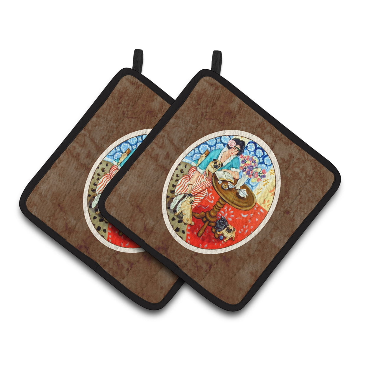 Carolines Treasures 7259PTHD Lady with her Pug Pair of Pot Holders , 7.5HX7.5W, multicolor