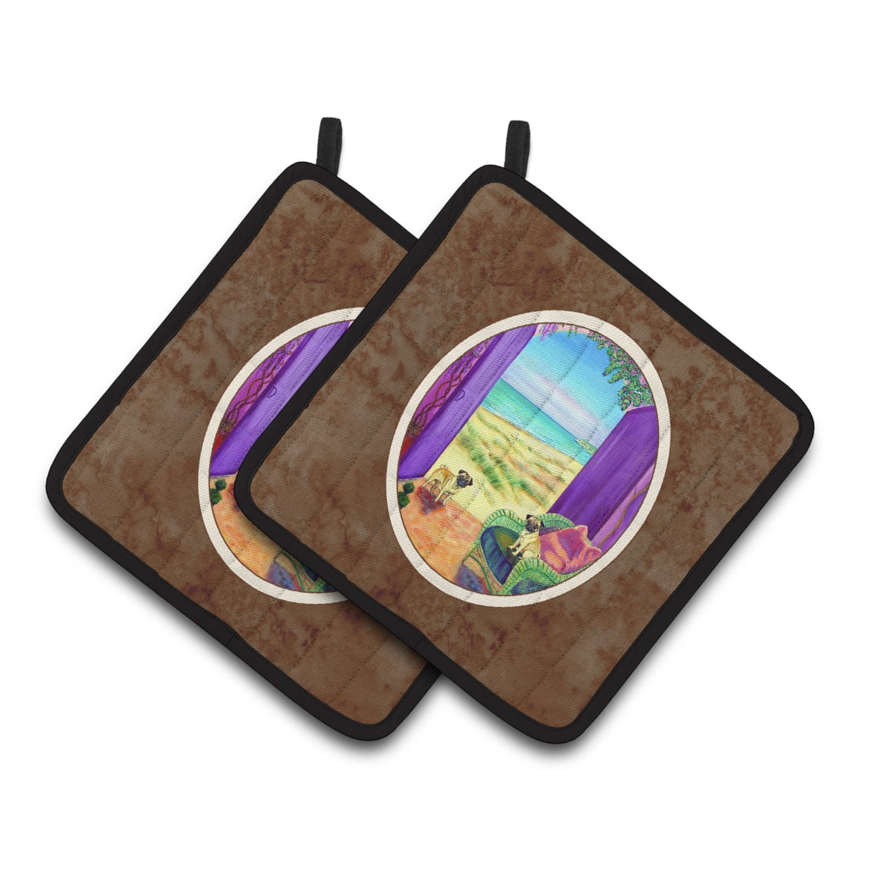 Carolines Treasures 7261PTHD Pug Lets go Outside Pair of Pot Holders , 7.5HX7.5W, multicolor