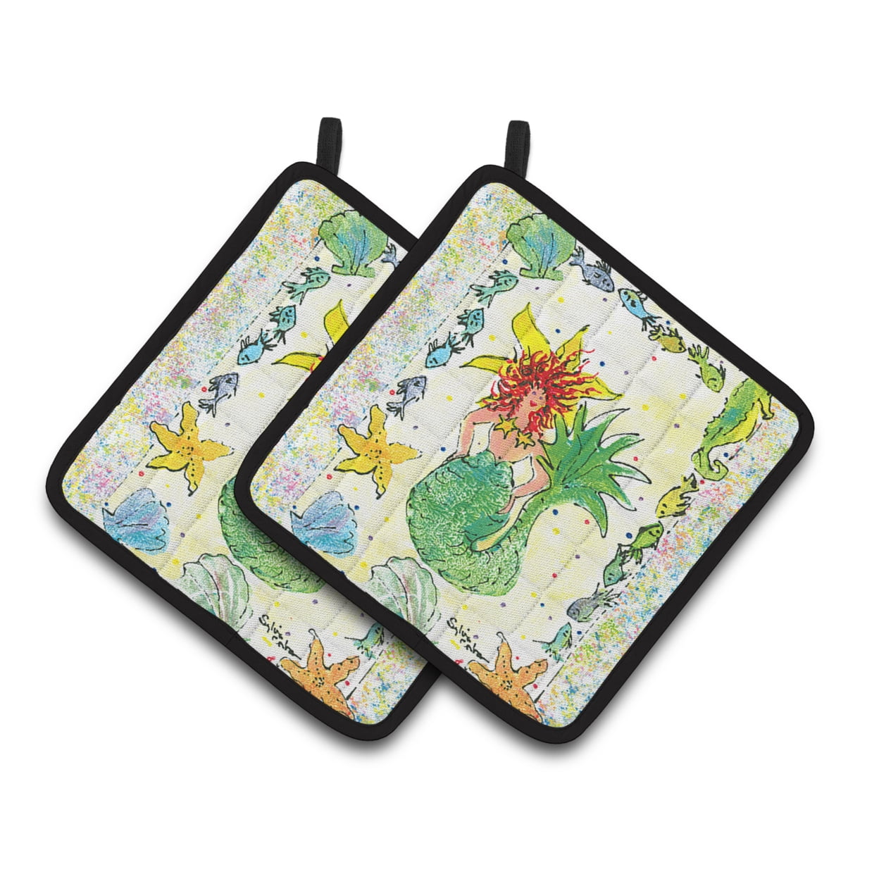 Carolines Treasures 8081PTHD Red Headed Funky Mermaid Pair of Pot Holders , 7.5HX7.5W, multicolor