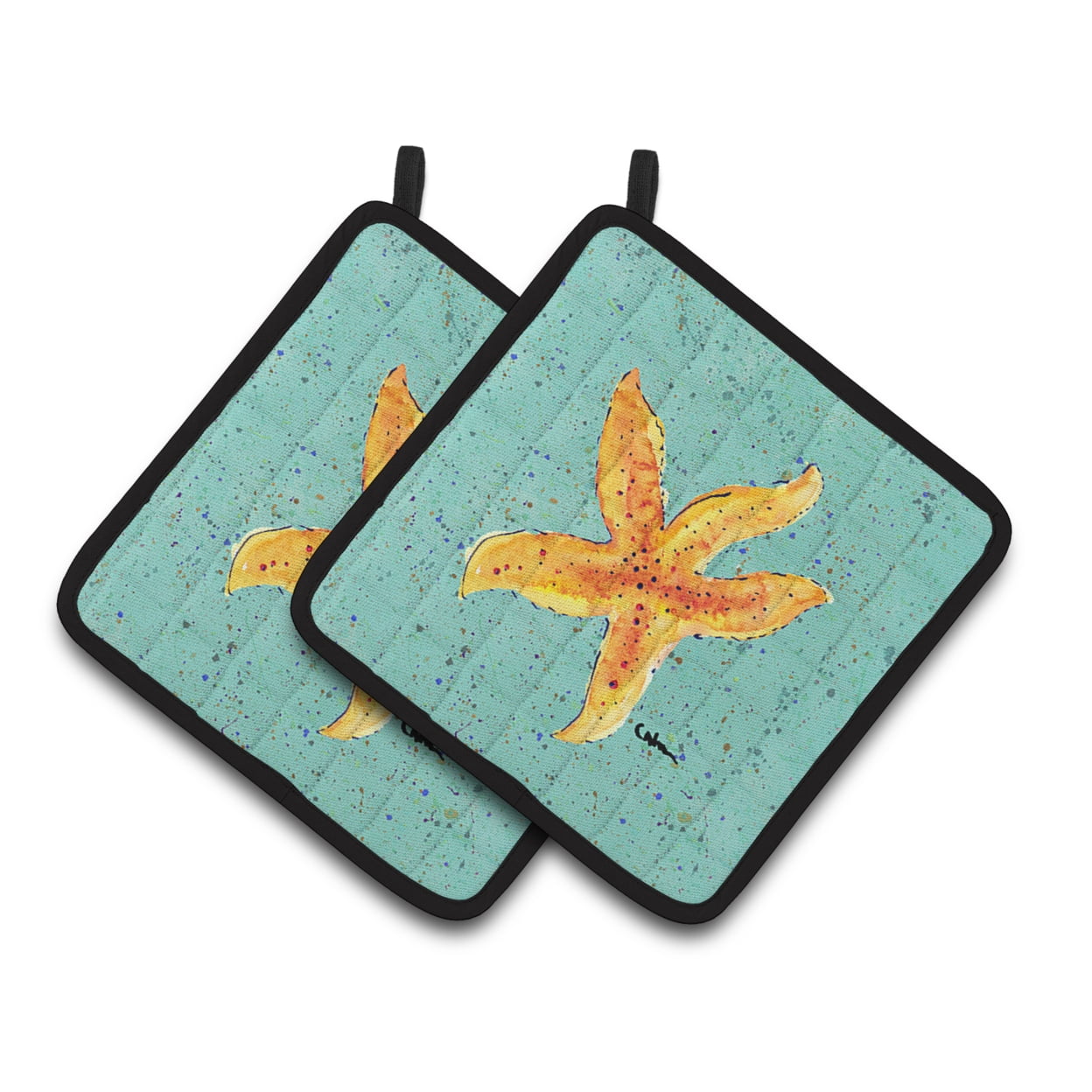 Starfish on Teal Pair of Pot Holders