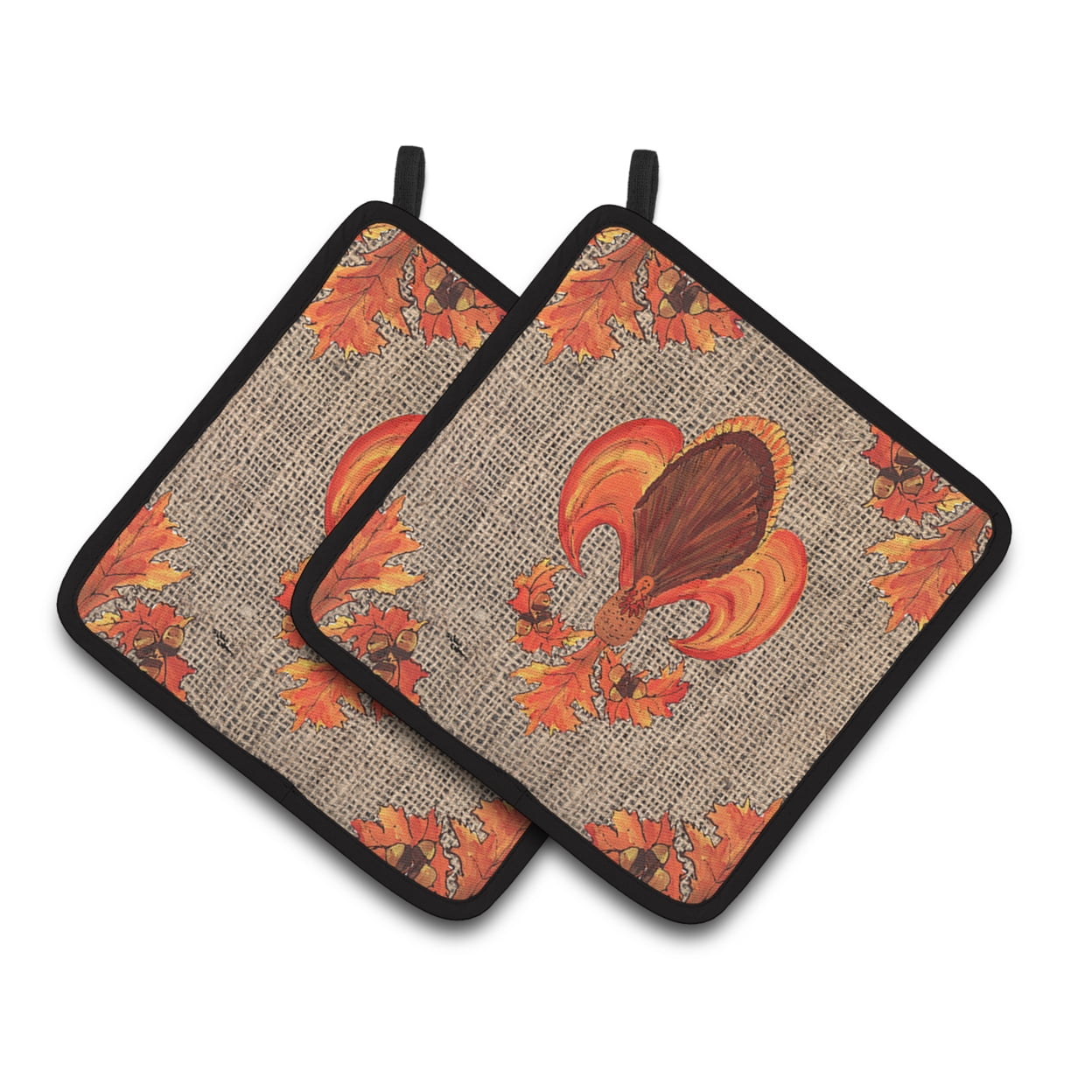 Carolines Treasures 8744PTHD Thanksgiving Turkey Fleur de lis Pair of Pot Holders, 7.5HX7.5W, multicolor