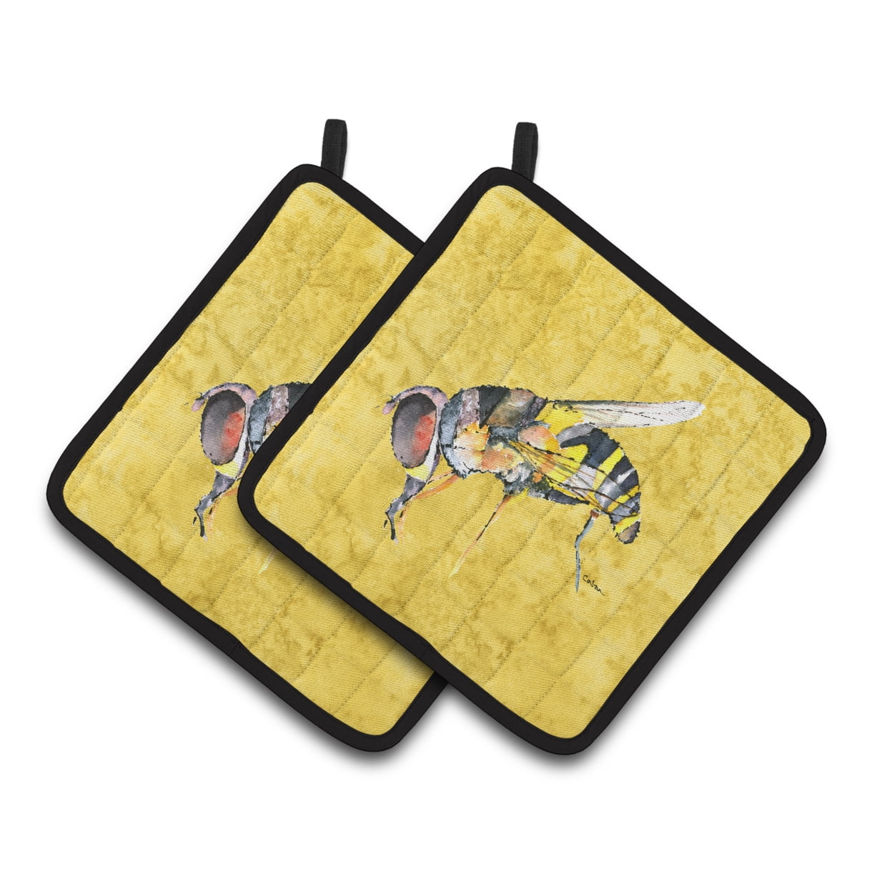 Carolines Treasures 8851PTHD Bee on Yellow Pair of Pot Holders , 7.5HX7.5W, multicolor