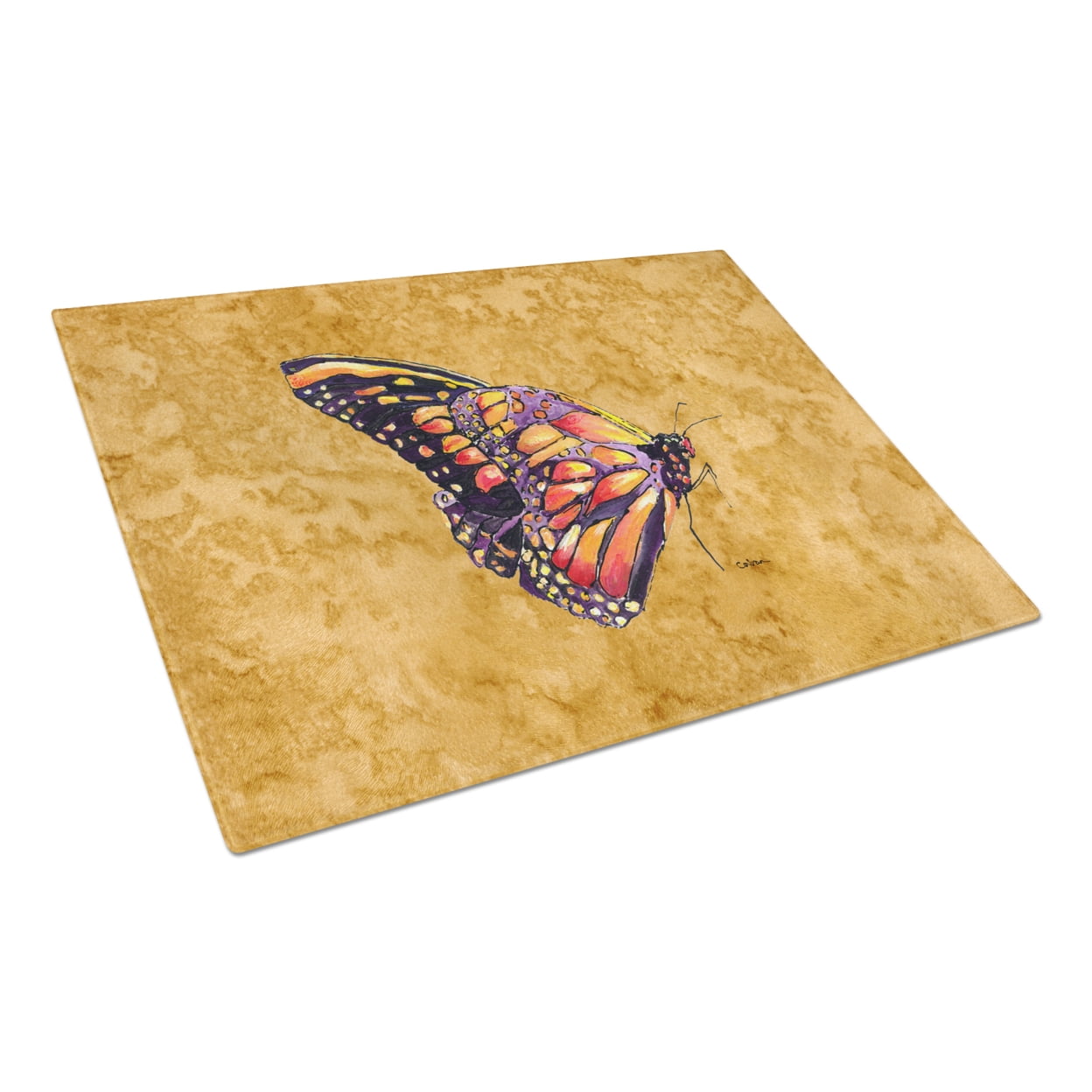 Carolines Treasures 8858LCB Butterfly on Gold Glass Cutting Board Large, 12H x 16W, multicolor