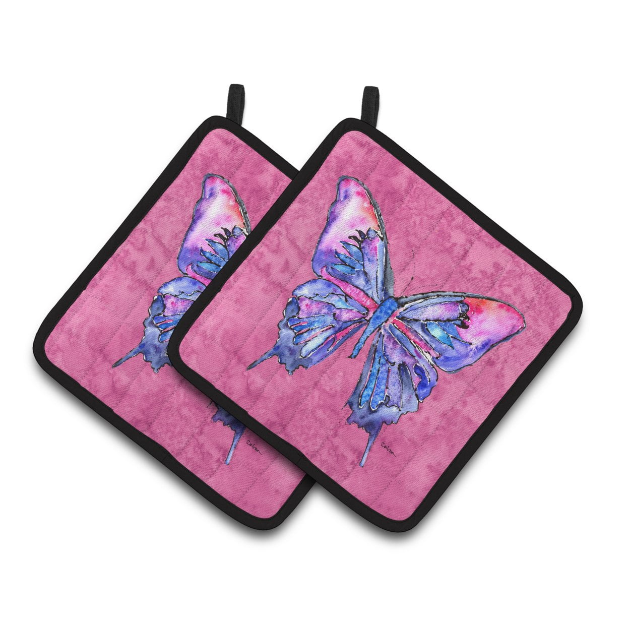 Butterfly on Pink Pair of Pot Holders