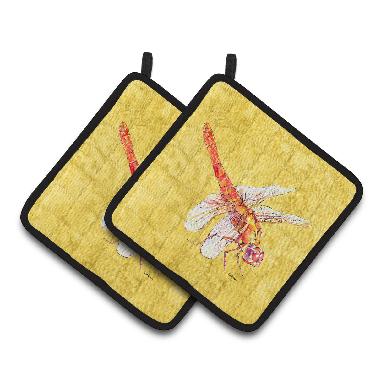 Carolines Treasures 8866PTHD Dragonfly on Yellow Pair of Pot Holders  7.5HX7.5W multicolor