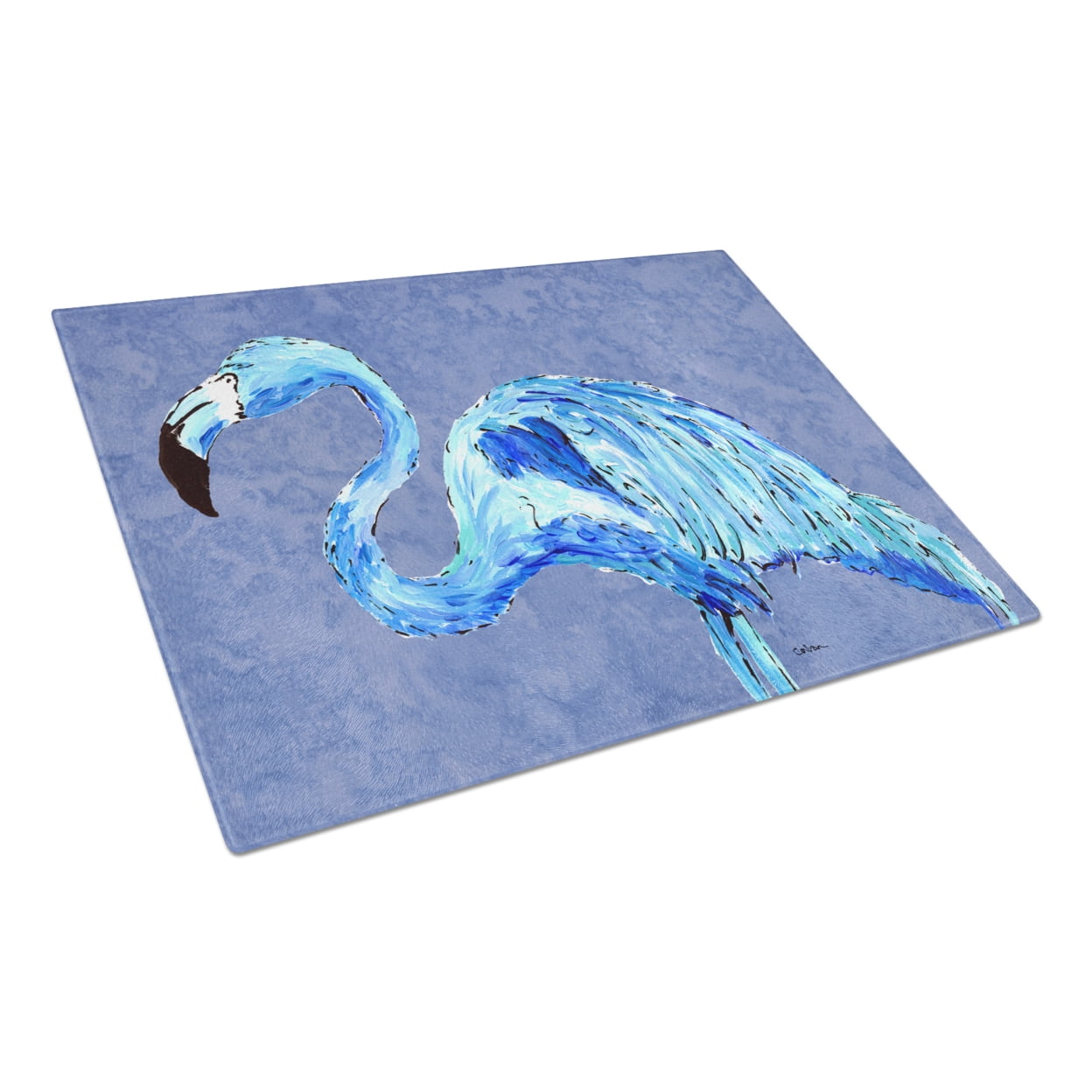 Carolines Treasures 8873LCB Flamingo On Slate Blue Glass Cutting Board Large, 12H x 16W, multicolor