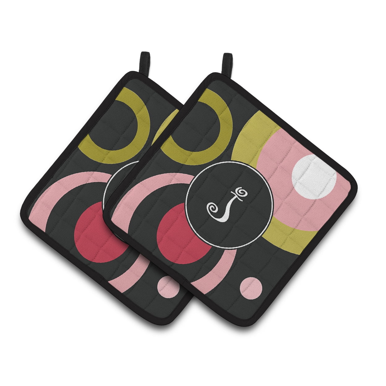 Carolines Treasures AM1001-JPTHD Letter J Monogram - Retro in Black Pair of Pot Holders , 7.5HX7.5W, multicolor