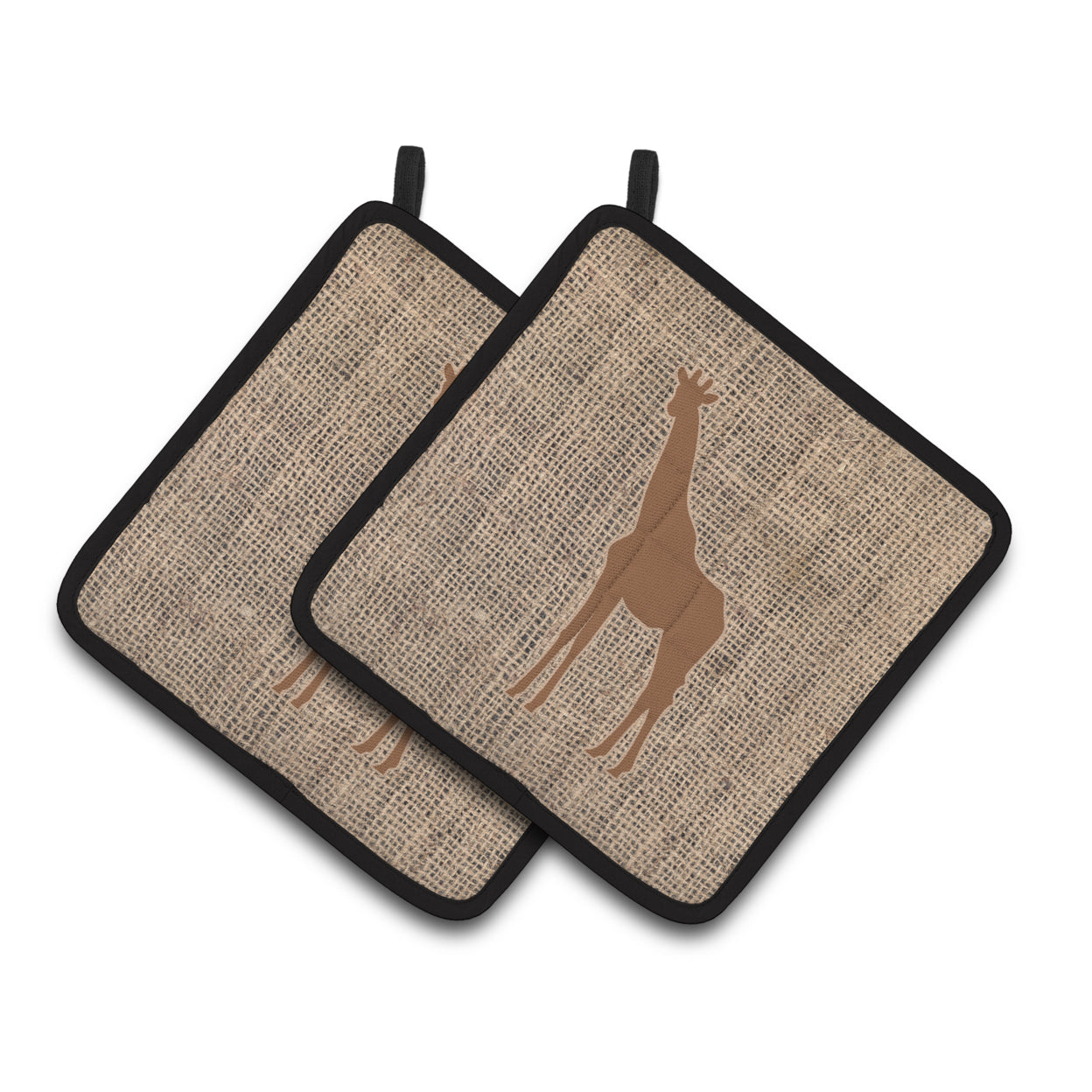 Carolines Treasures BB1001-BL-BN-PTHD Giraffe Faux Burlap and Brown Pair of Pot Holders , 7.5HX7.5W, multicolor