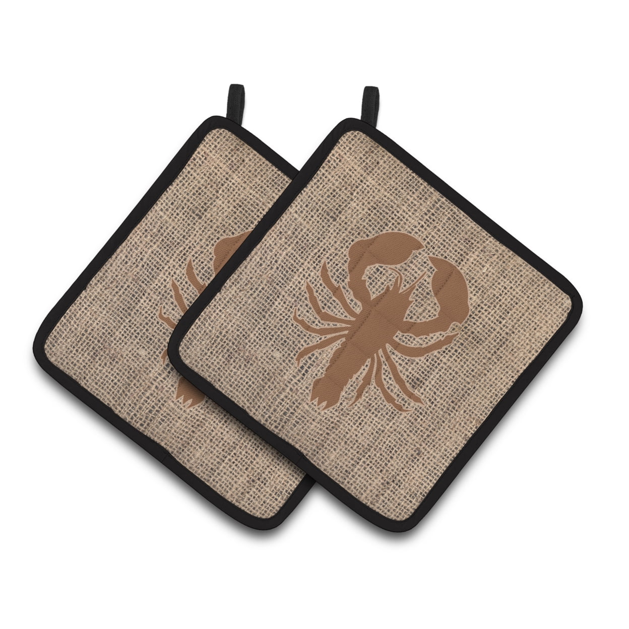 Carolines Treasures BB1015-BL-BN-PTHD Lobster Faux Burlap and Brown Pair of Pot Holders , 7.5HX7.5W, multicolor