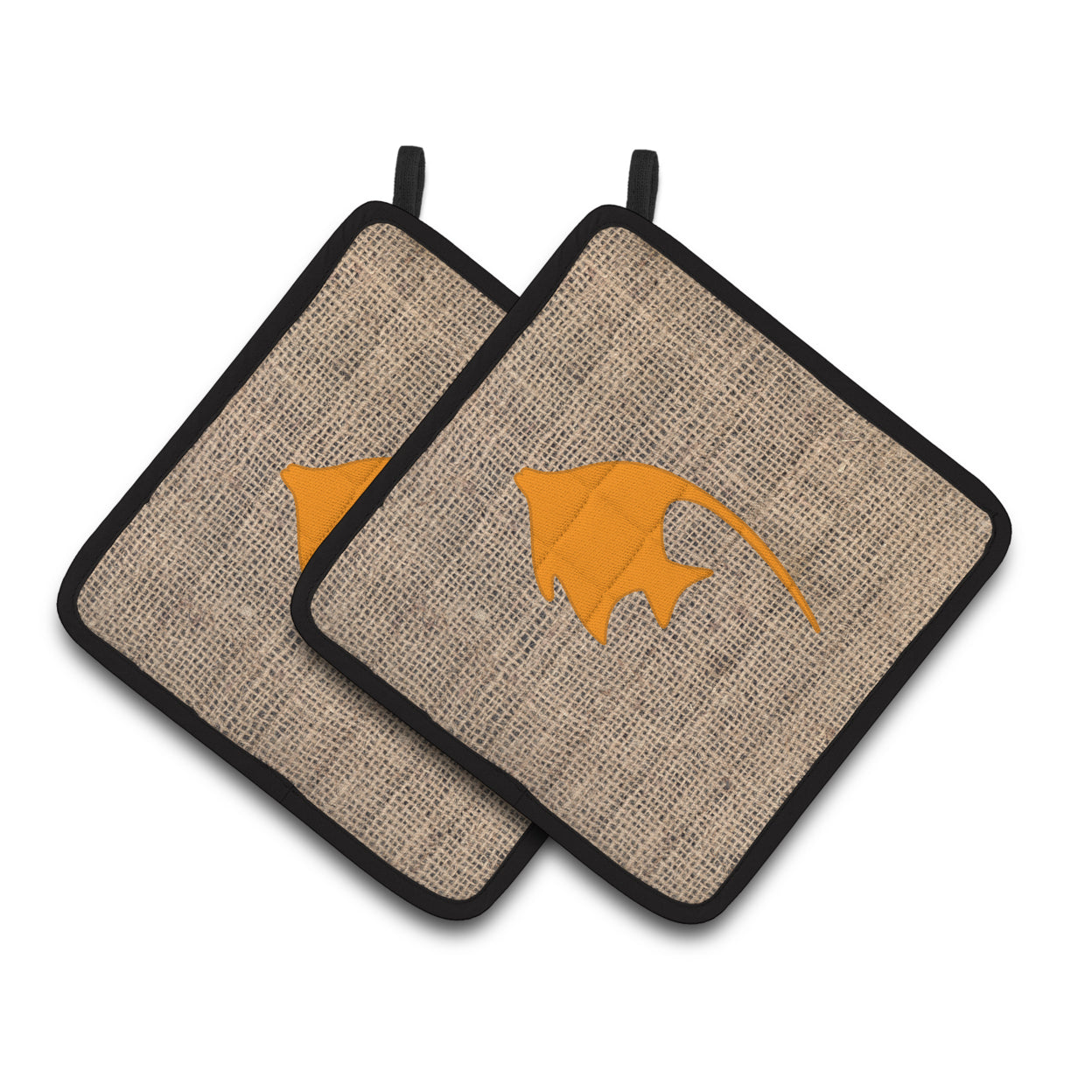Fish - Angel Fish Faux Burlap and Orange Pair of Pot Holders