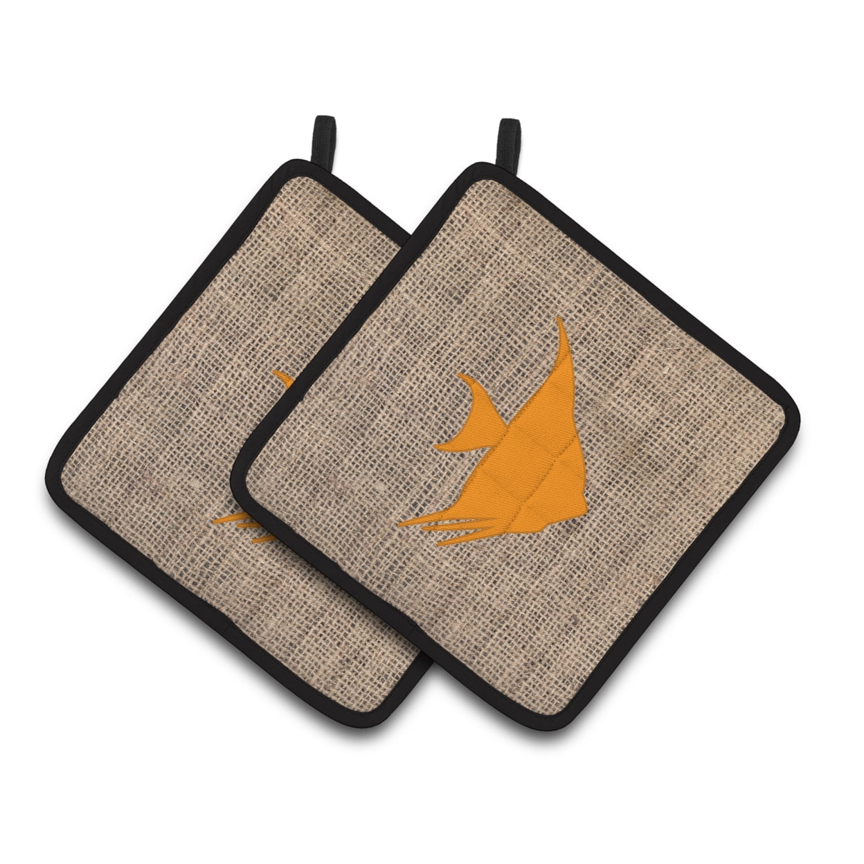Carolines Treasures BB1022-BL-OR-PTHD Fish - Angel Fish Faux Burlap and Orange Pair of Pot Holders , 7.5HX7.5W,