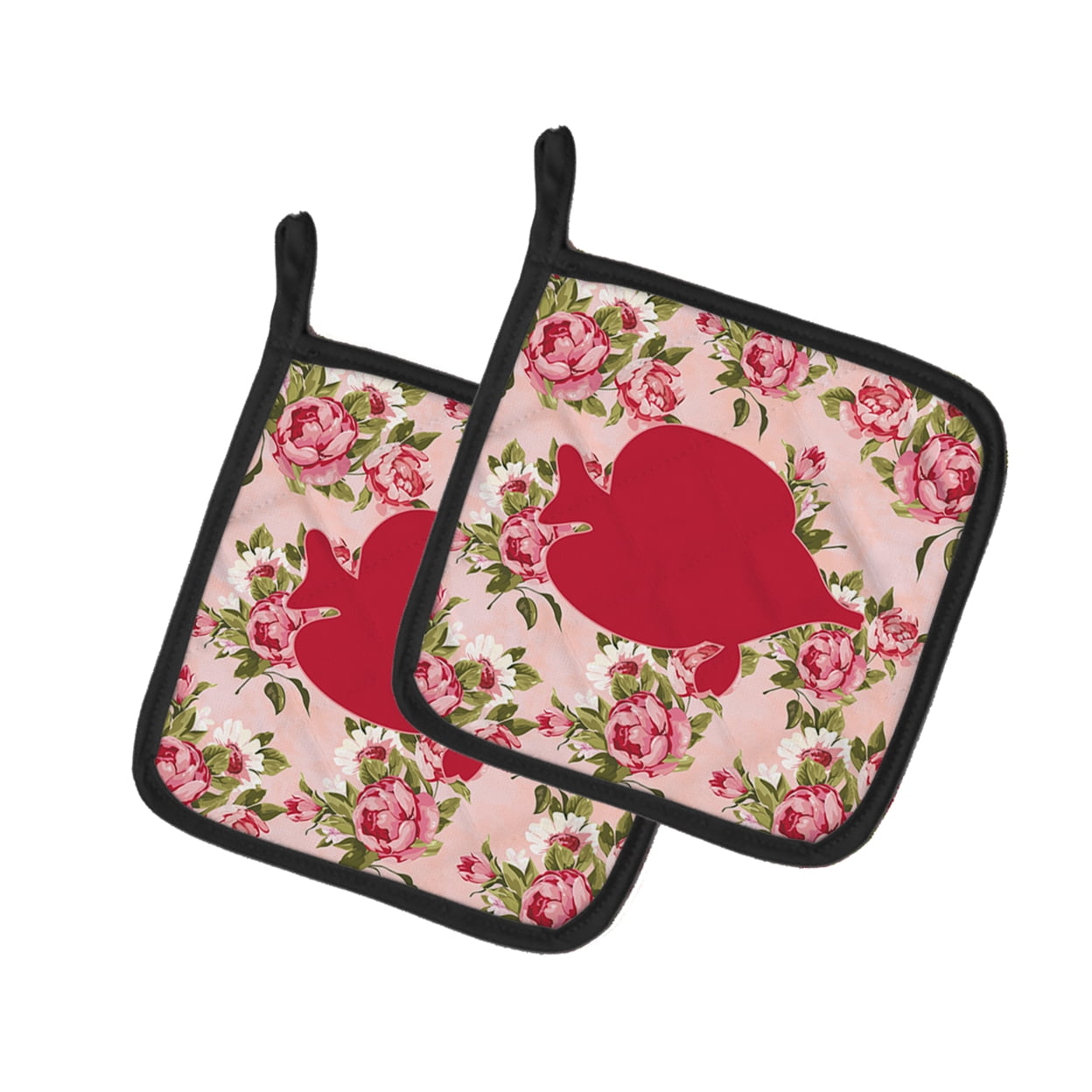 Fish - Tang Fish Shabby Chic Pink Roses Pair of Pot Holders