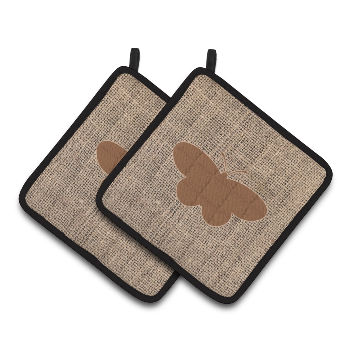 Carolines Treasures BB1051-BL-BN-PTHD Butterfly Faux Burlap and Brown Pair of Pot Holders , 7.5HX7.5W, multicolor