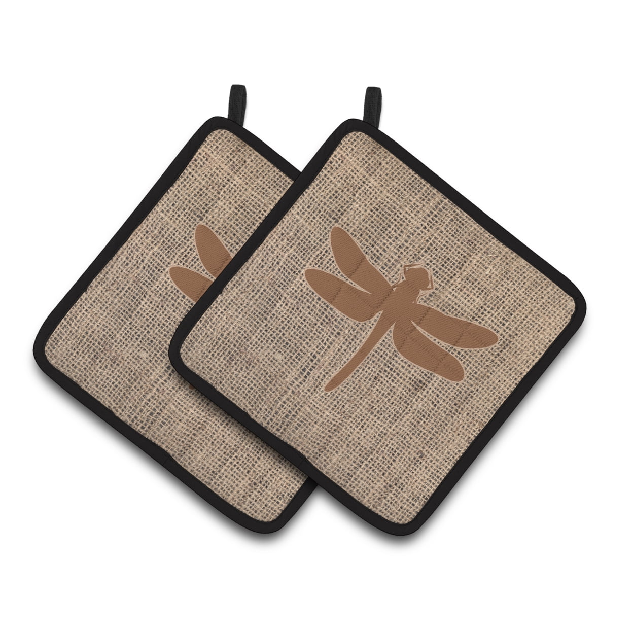 Caroline's Treasures Dragonfly Faux Burlap and Brown Pair of Pot Holders