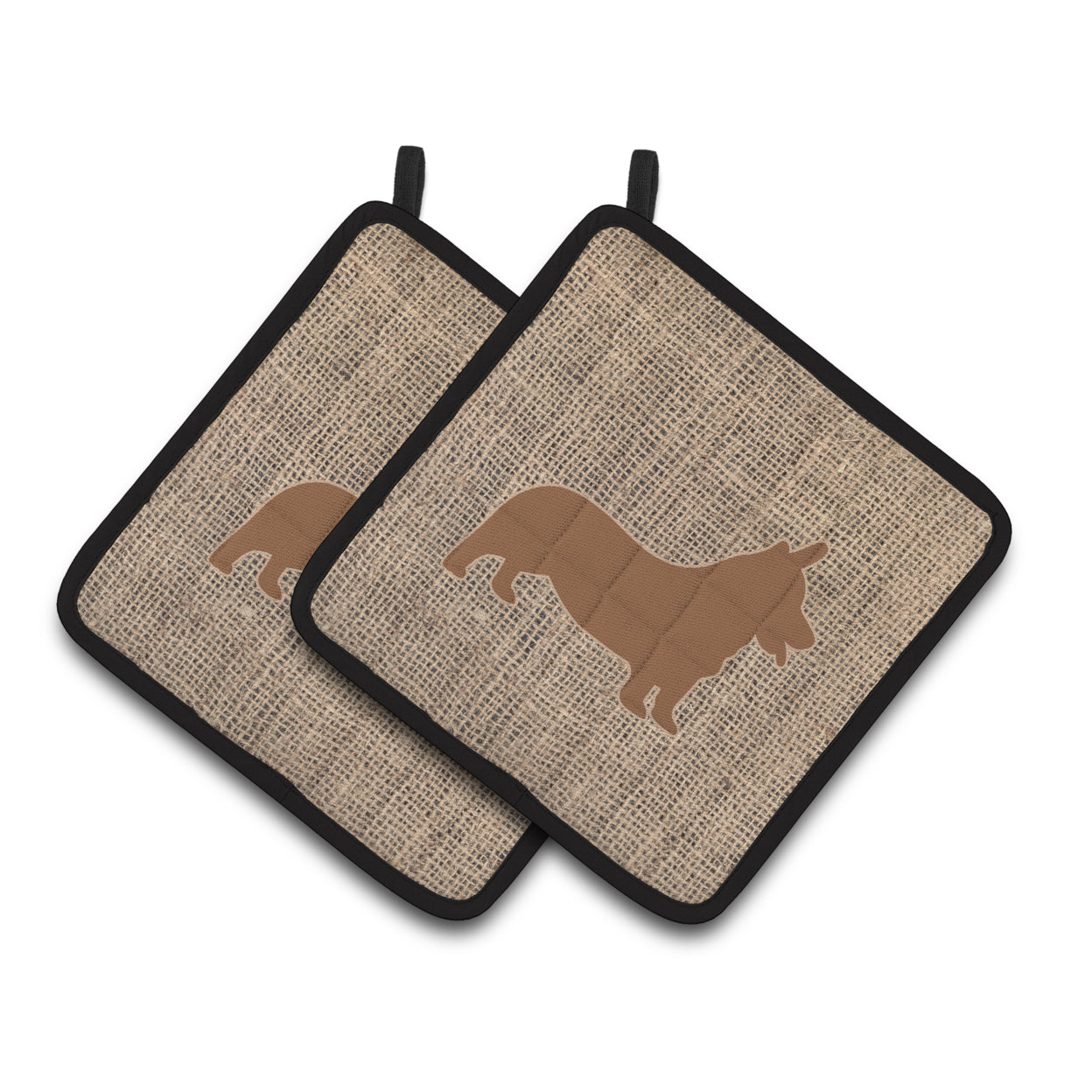 Carolines Treasures BB1069-BL-BN-PTHD Corgi Faux Burlap and Brown Pair of Pot Holders , 7.5HX7.5W, multicolor