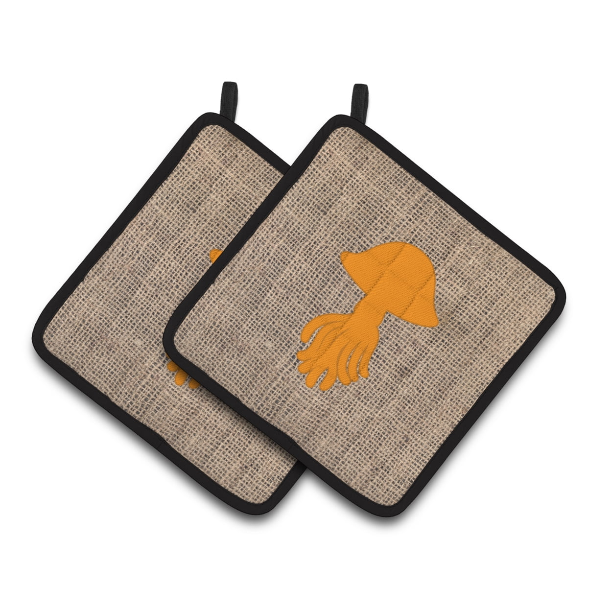 Jellyfish Faux Burlap and Orange Pair of Pot Holders
