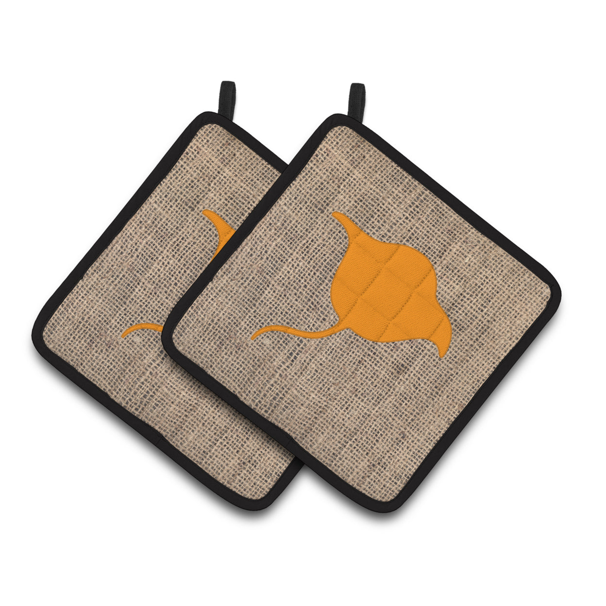 Carolines Treasures BB1094-BL-OR-PTHD Stingray Faux Burlap and Orange Pair of Pot Holders 7.5HX7.5W multicolor