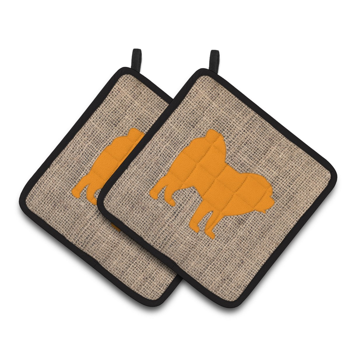 Carolines Treasures BB1106-BL-OR-PTHD Chow Chow Faux Burlap and Orange Pair of Pot Holders , 7.5HX7.5W, multicolor