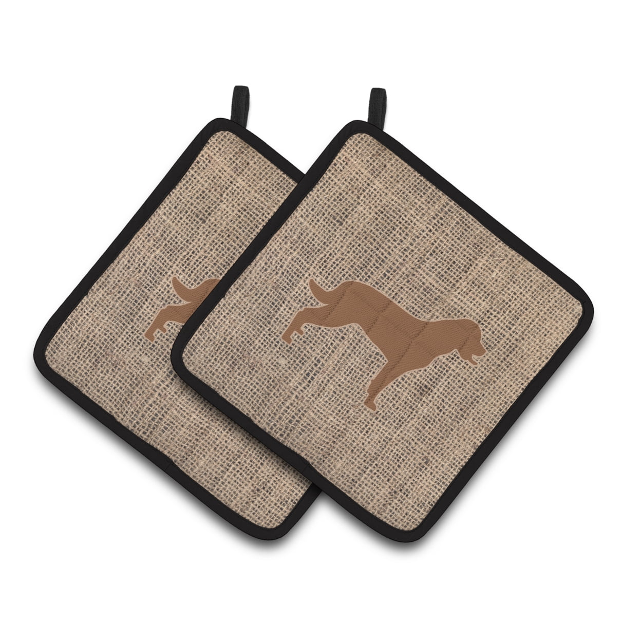 Carolines Treasures BB1111-BL-BN-PTHD Labrador Faux Burlap and Brown Pair of Pot Holders , 7.5HX7.5W, multicolor