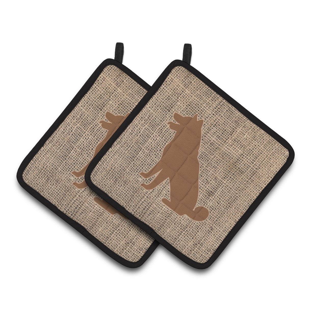 Carolines Treasures BB1113-BL-BN-PTHD Shiba Inu Faux Burlap and Brown Pair of Pot Holders , 7.5HX7.5W, multicolor
