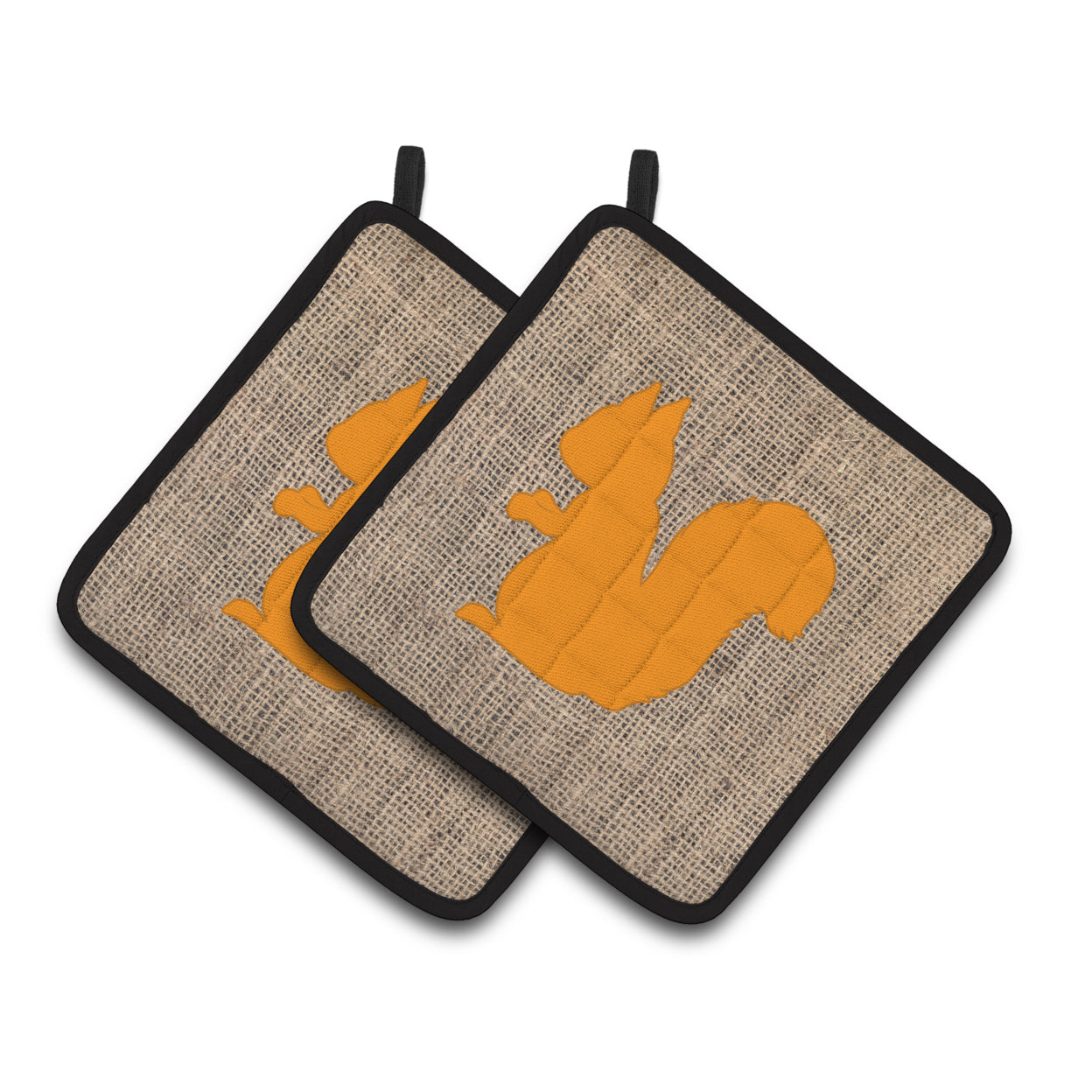 Carolines Treasures BB1119-BL-OR-PTHD Squirrel Faux Burlap and Orange Pair of Pot Holders , 7.5HX7.5W, multicolor