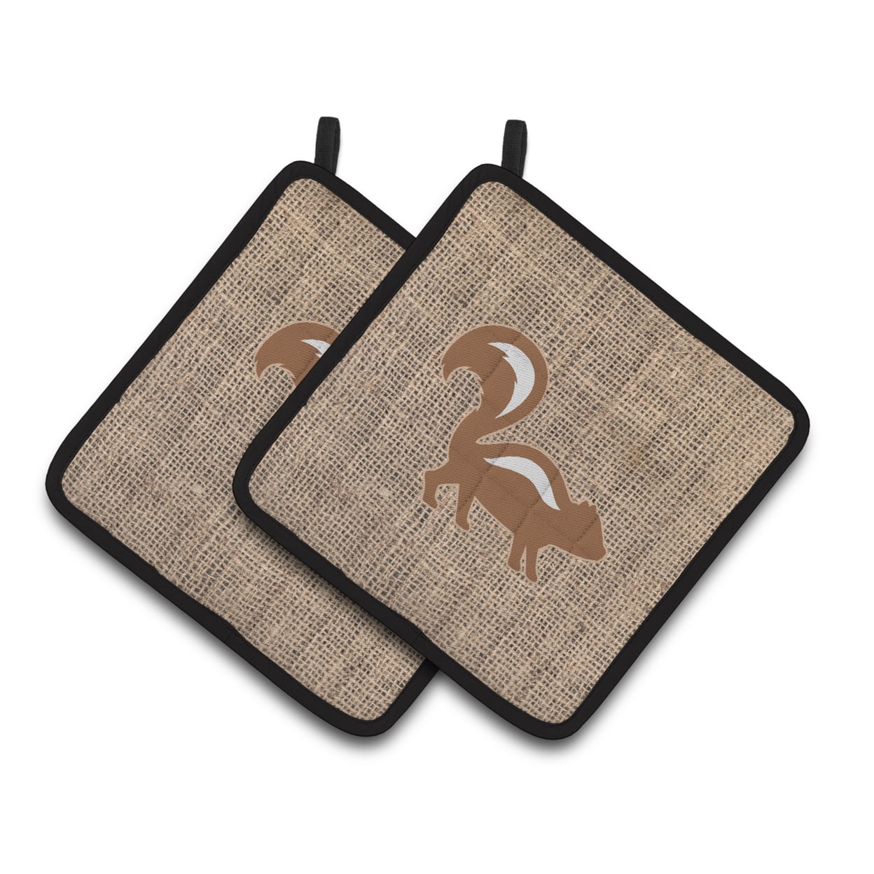 Carolines Treasures BB1125-BL-BN-PTHD Skunk Faux Burlap and Brown Pair of Pot Holders 7.5HX7.5W multicolor