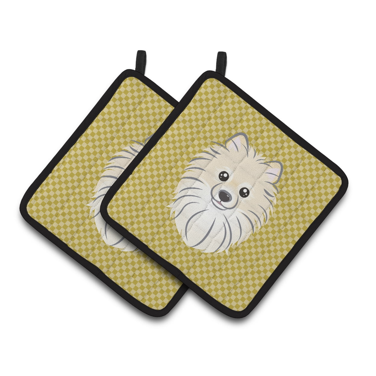 Carolines Treasures BB1135PTHD Tan Checkered Pomeranian Pair of Pot Holders , 7.5HX7.5W, multicolor