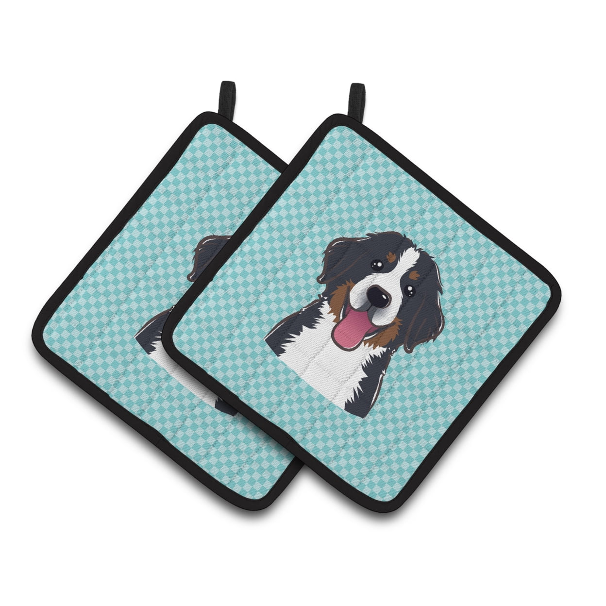 Carolines Treasures BB1175PTHD Checkerboard Blue Bernese Mountain Dog Pair of Pot Holders , 7.5HX7.5W, multicolor