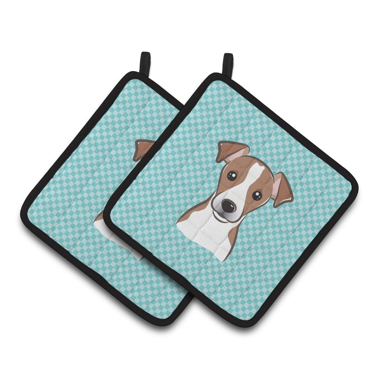 Carolines Treasures BB1198PTHD Checkerboard Blue Jack Russell Terrier Pair of Pot Holders , 7.5HX7.5W, multicolor