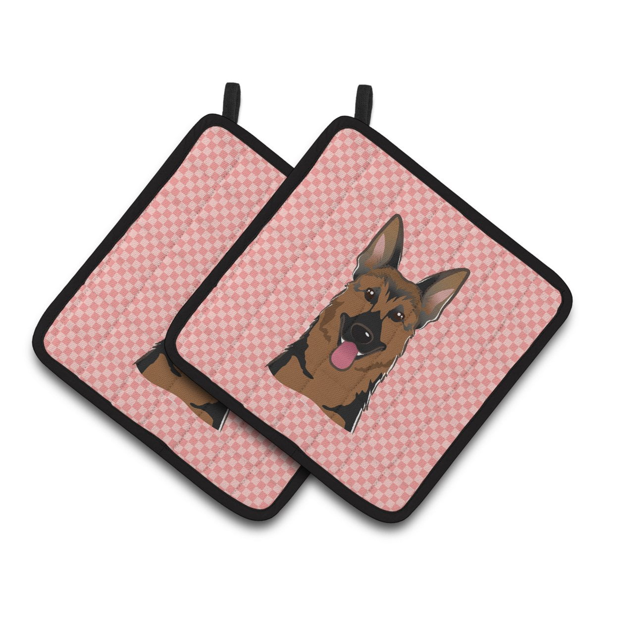 Carolines Treasures BB1211PTHD Checkerboard Pink German Shepherd Pair of Pot Holders , 7.5HX7.5W, multicolor