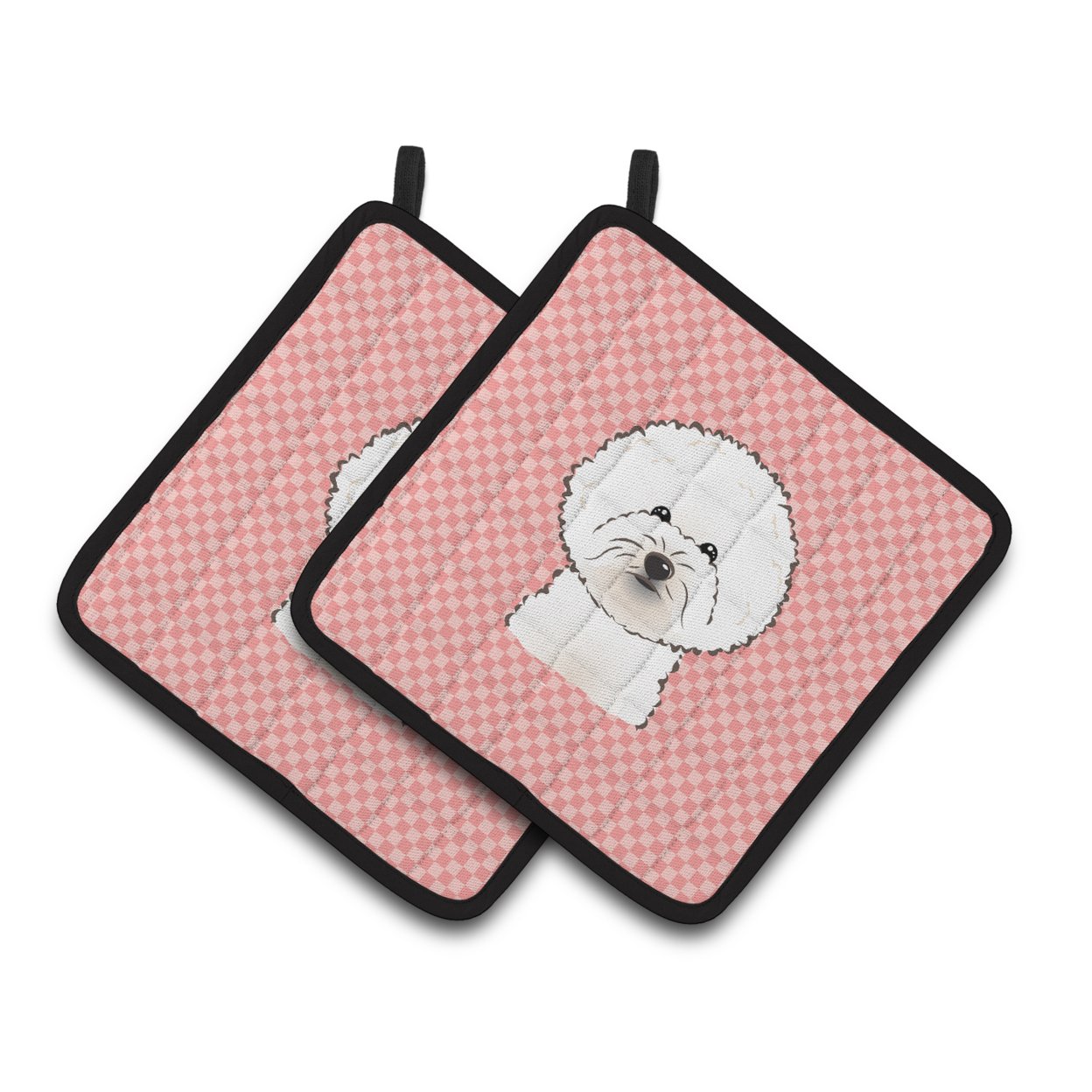 Carolines Treasures BB1217PTHD Checkerboard Pink Bichon Frise Pair of Pot Holders , 7.5HX7.5W, multicolor