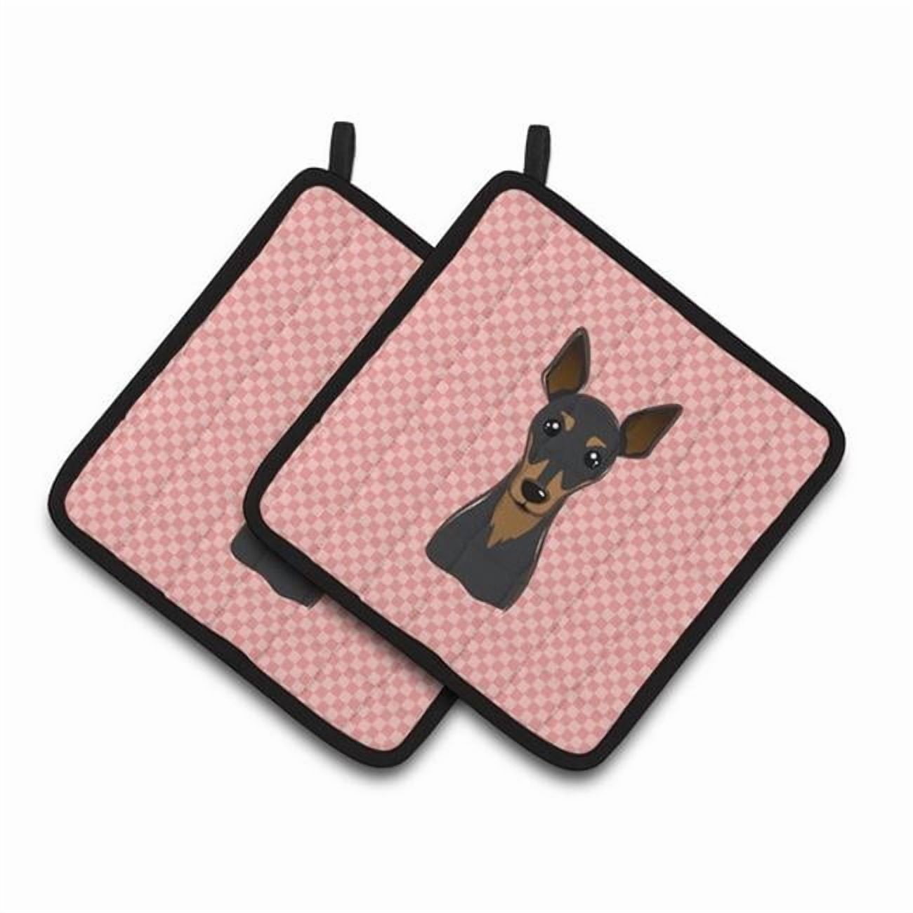 Checkerboard Pink Min Pin Pair of Pot Holders