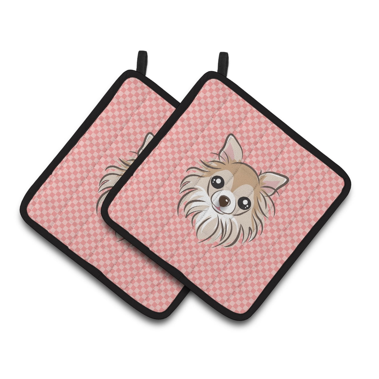 Checkerboard Pink Chihuahua Pair of Pot Holders