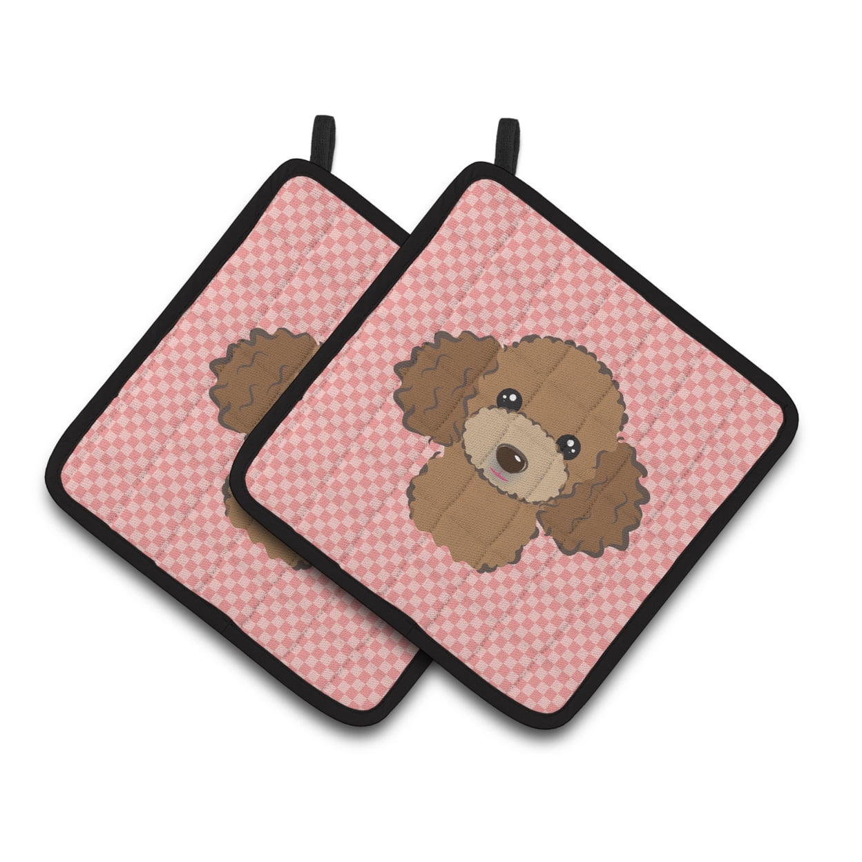 Carolines Treasures BB1256PTHD Checkerboard Pink Chocolate Brown Poodle Pair of Pot Holders , 7.5HX7.5W, multicolor
