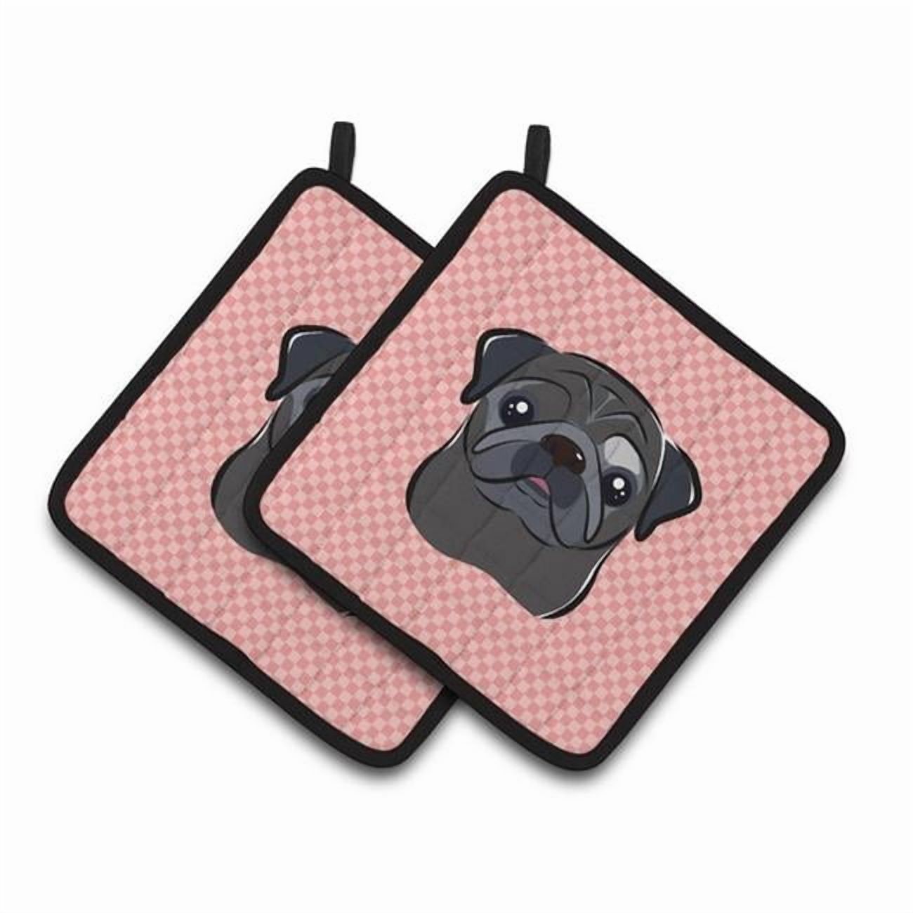 Carolines Treasures BB1263PTHD Checkerboard Pink Black Pug Pair of Pot Holders, 7.5 x 3 x 7.5 in.